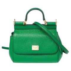 Dolce & Gabbana Green Leather Mini Miss Sicily Top Handle Bag