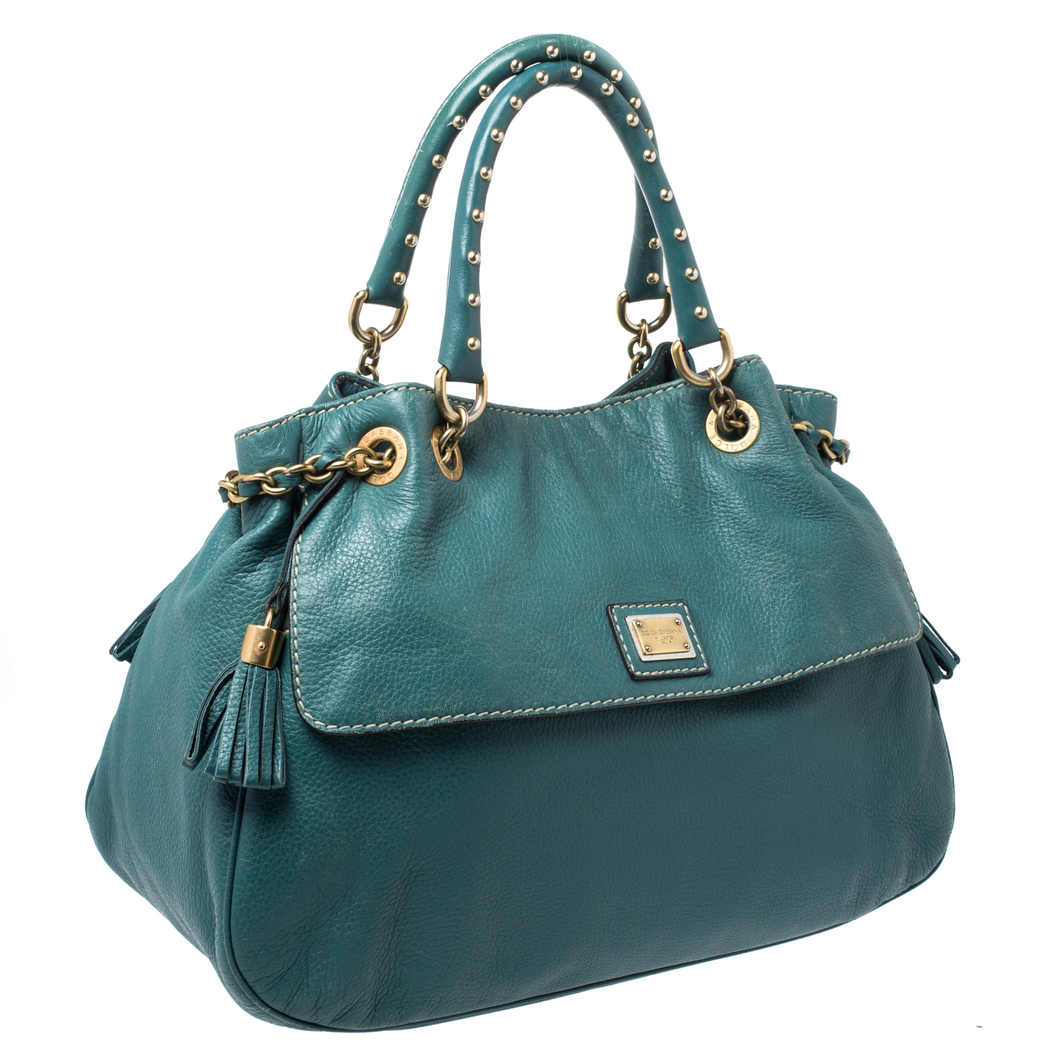 Dolce & Gabbana Green Leather Miss Charlotte Satchel For Sale 1