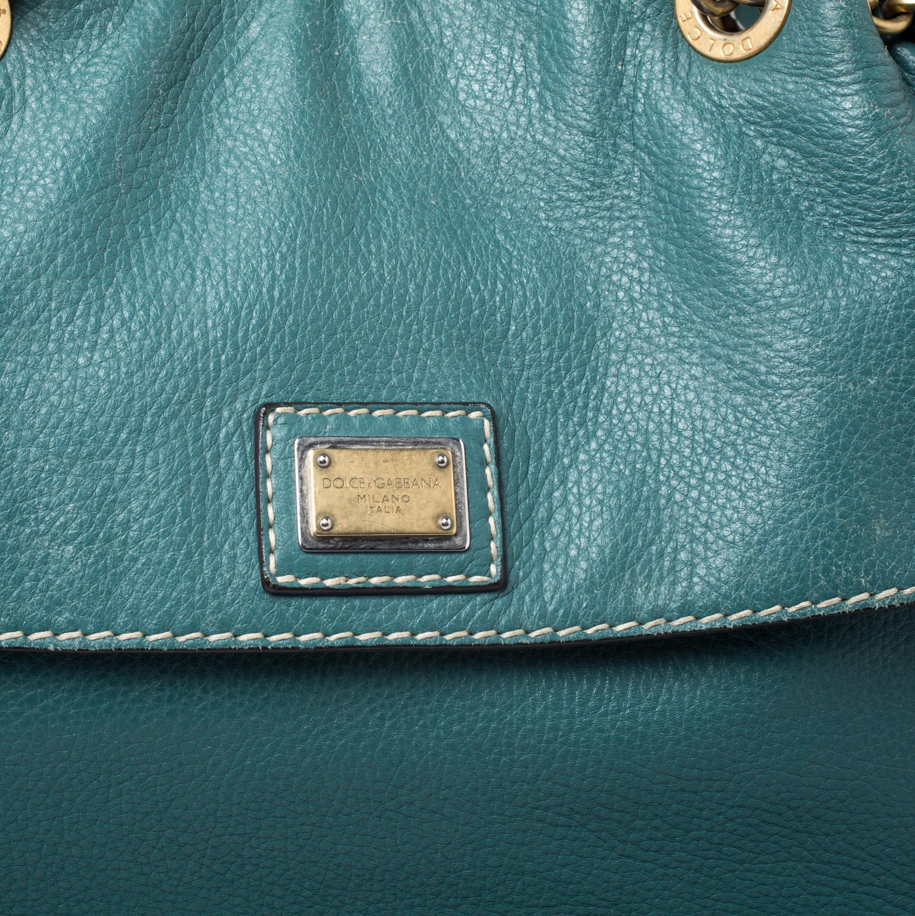 Dolce & Gabbana Green Leather Miss Charlotte Satchel For Sale 2