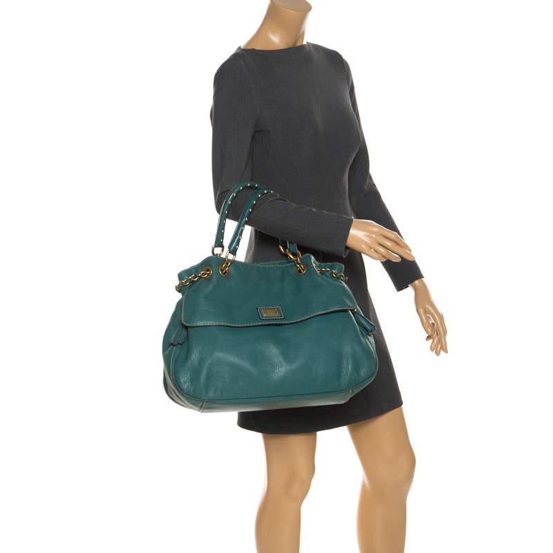 Dolce & Gabbana Green Leather Miss Charlotte Satchel For Sale 3