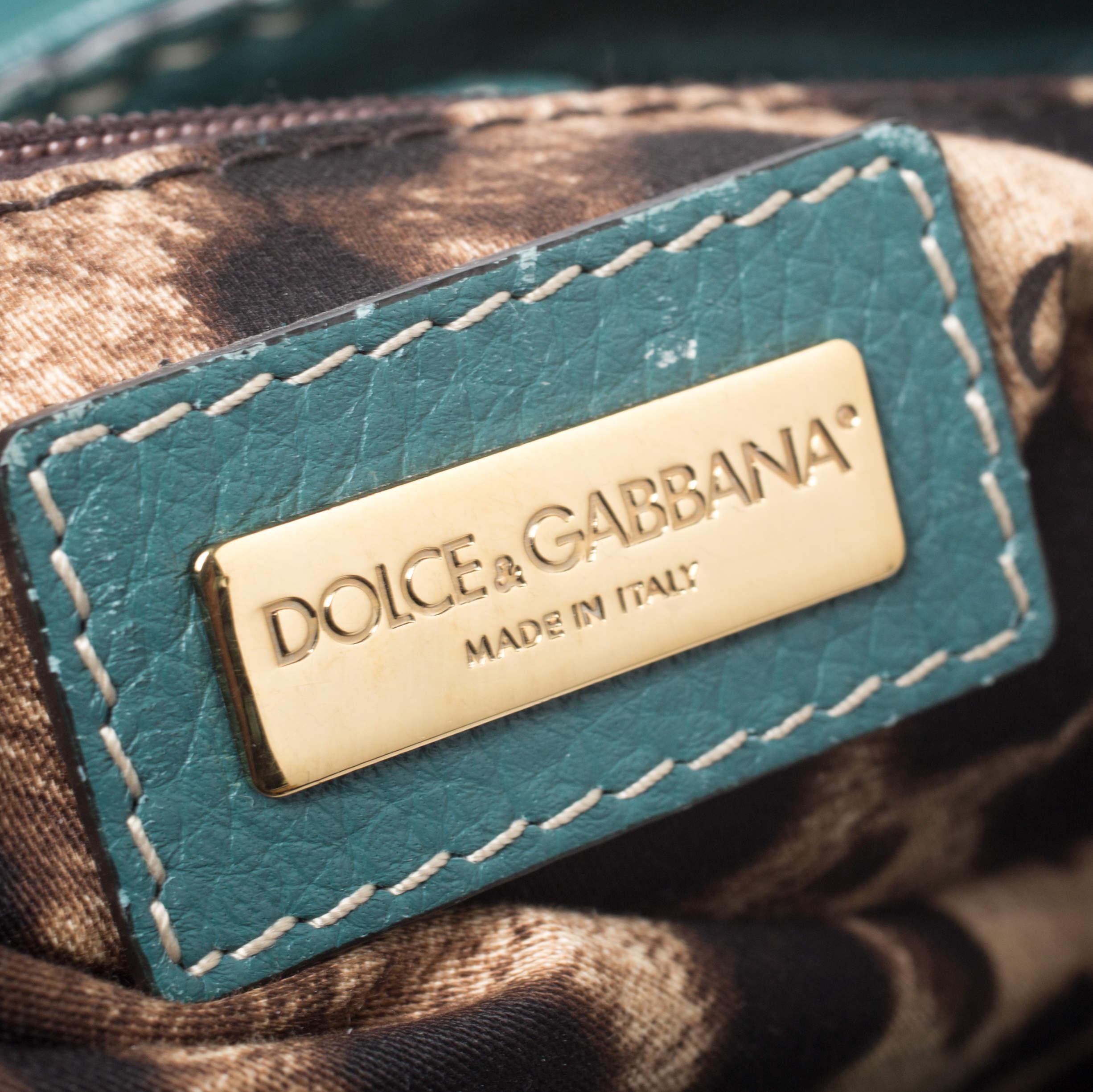 Dolce & Gabbana Green Leather Miss Charlotte Satchel For Sale 4