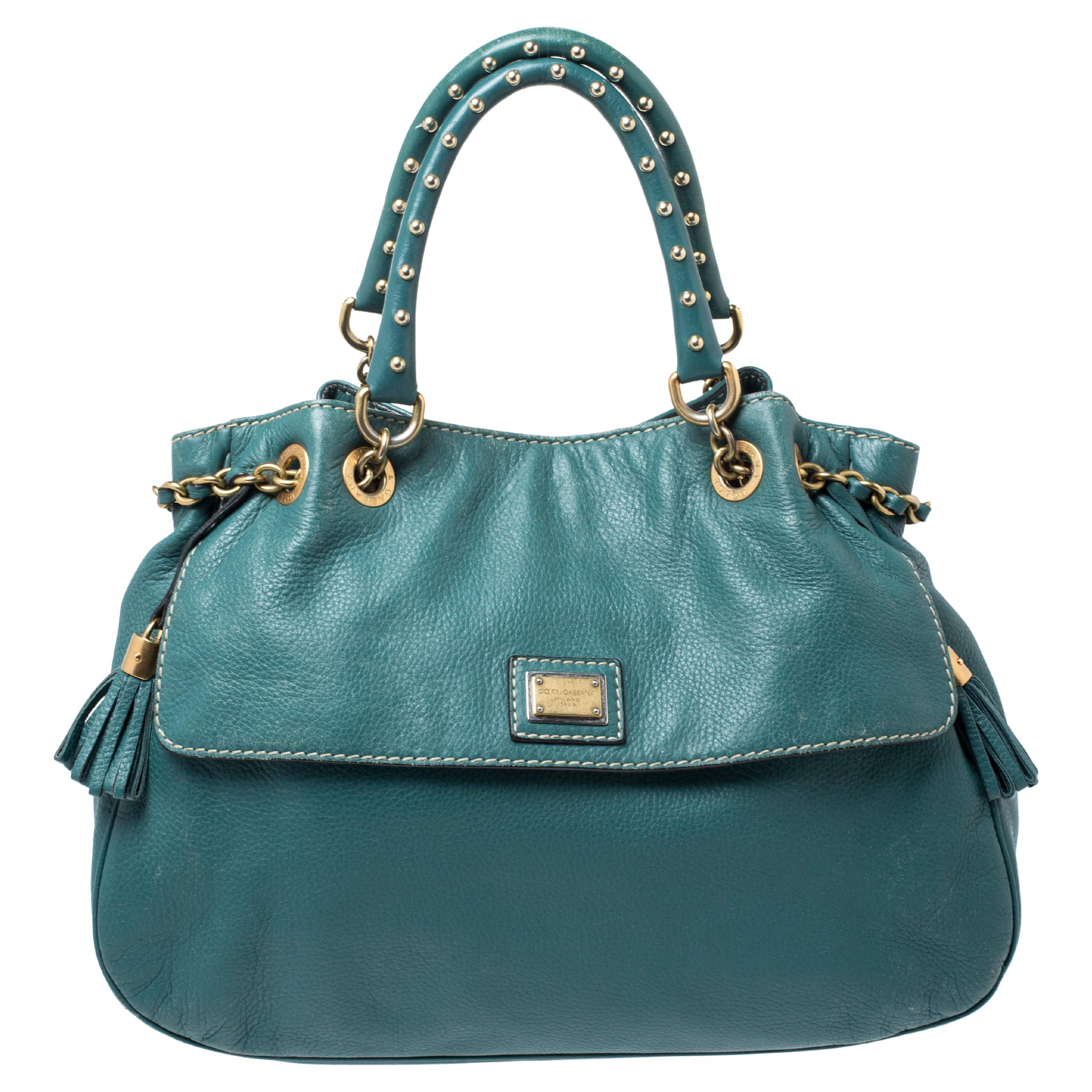 Dolce & Gabbana Green Leather Miss Charlotte Satchel For Sale