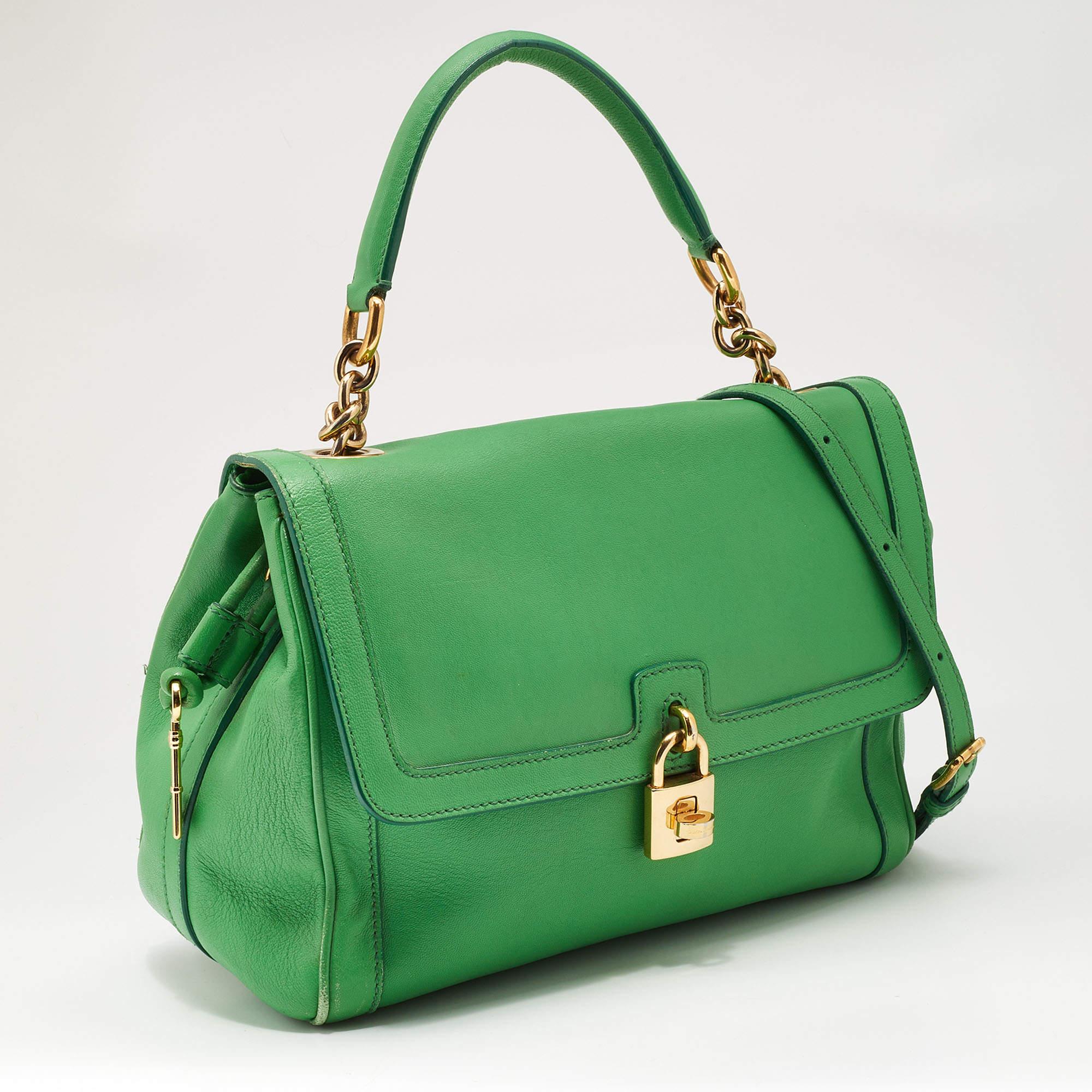 Dolce & Gabbana Green Leather Padlock Top Handle Bag In Fair Condition In Dubai, Al Qouz 2