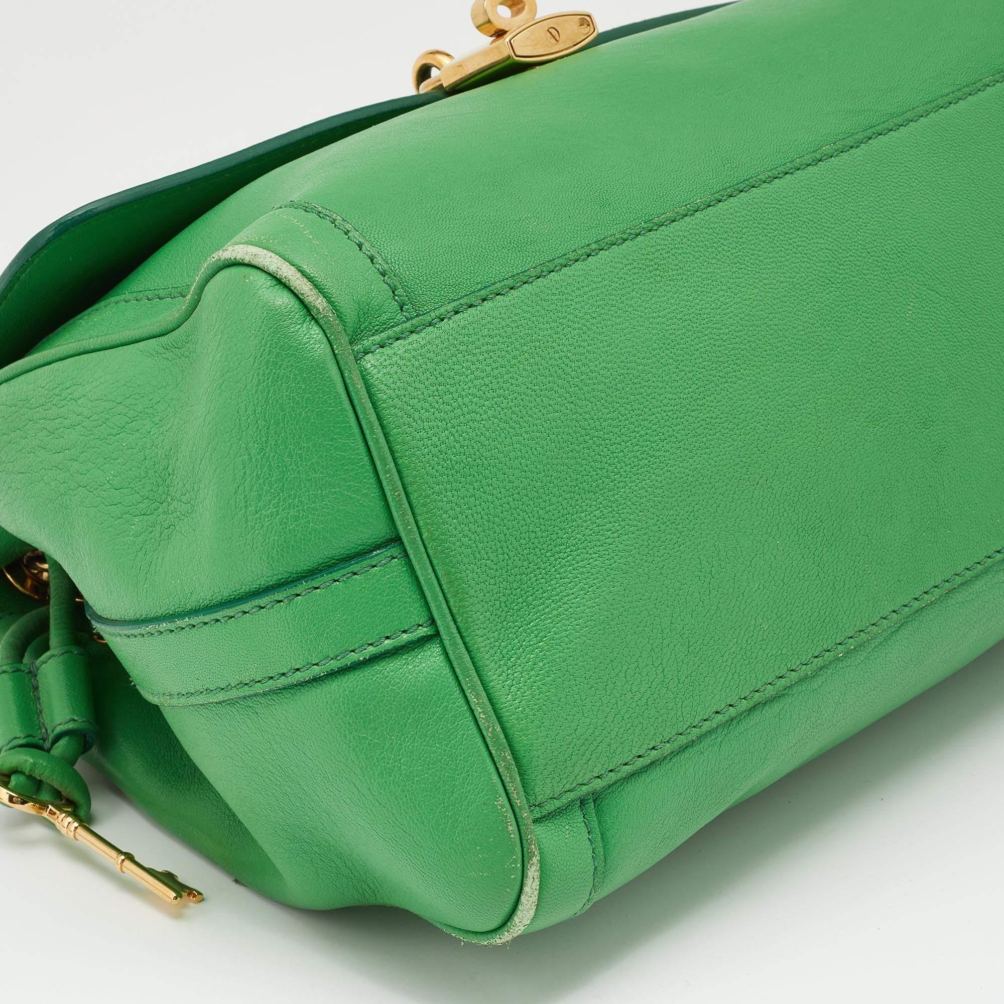 Dolce & Gabbana Green Leather Padlock Top Handle Bag 1