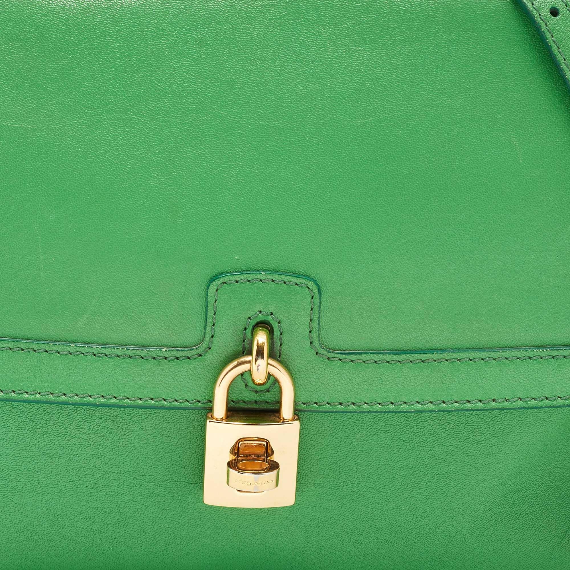 Dolce & Gabbana Green Leather Padlock Top Handle Bag 3