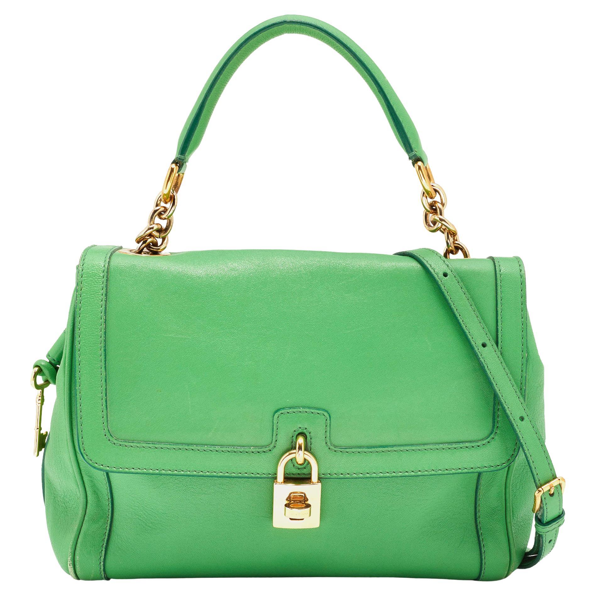 Dolce & Gabbana Padlock Top Handle Bag aus grünem Leder