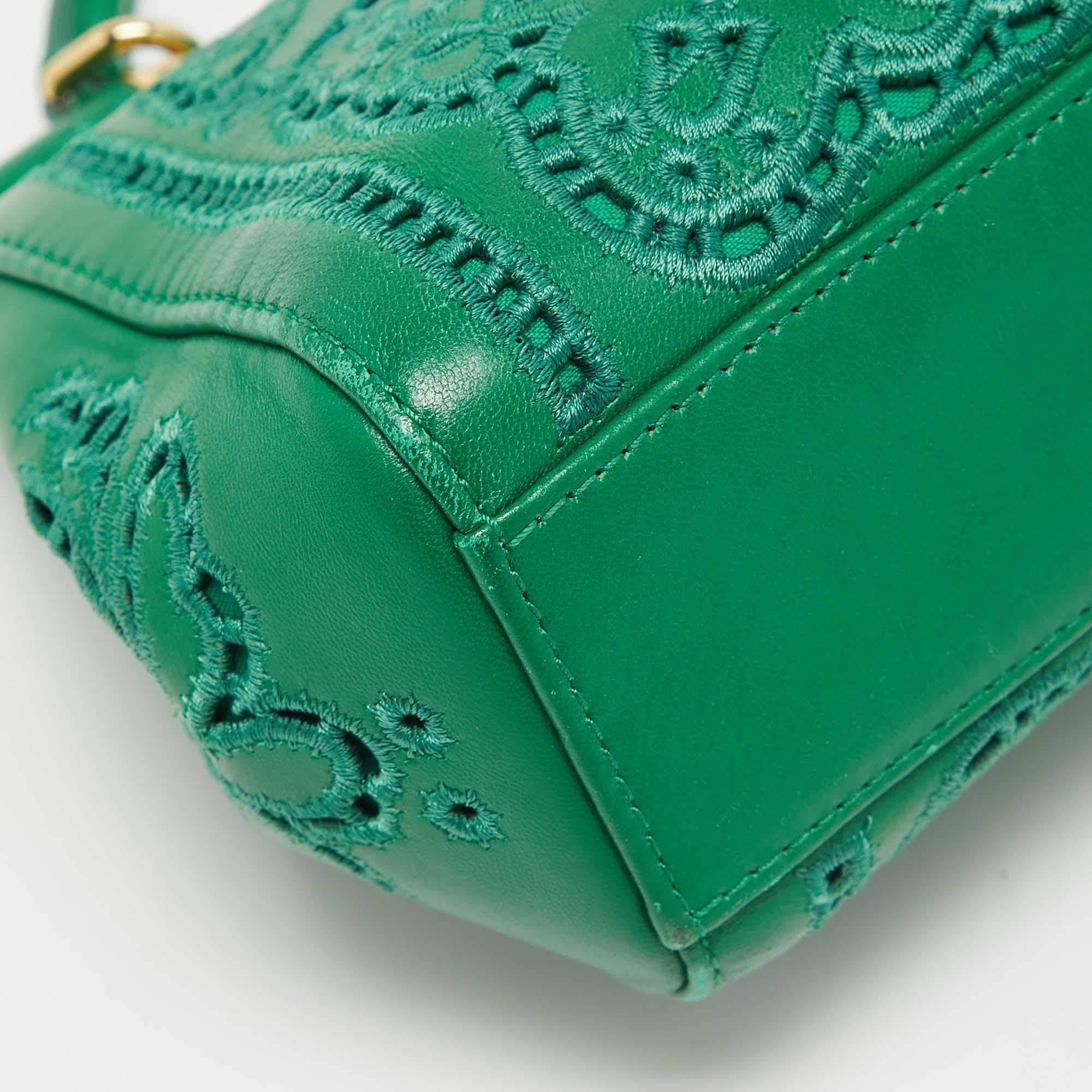 Dolce & Gabbana Green Leather Small Embroidered Miss Sicily Top Handle Bag 7