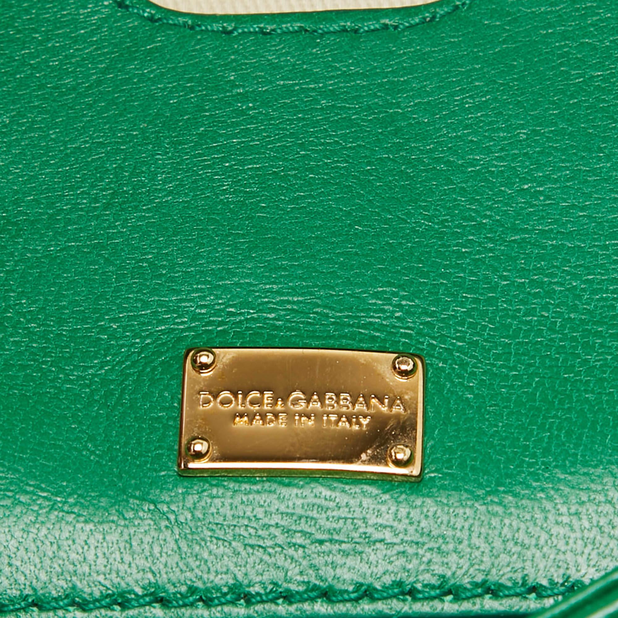 Dolce & Gabbana Green Leather Small Embroidered Miss Sicily Top Handle Bag 10