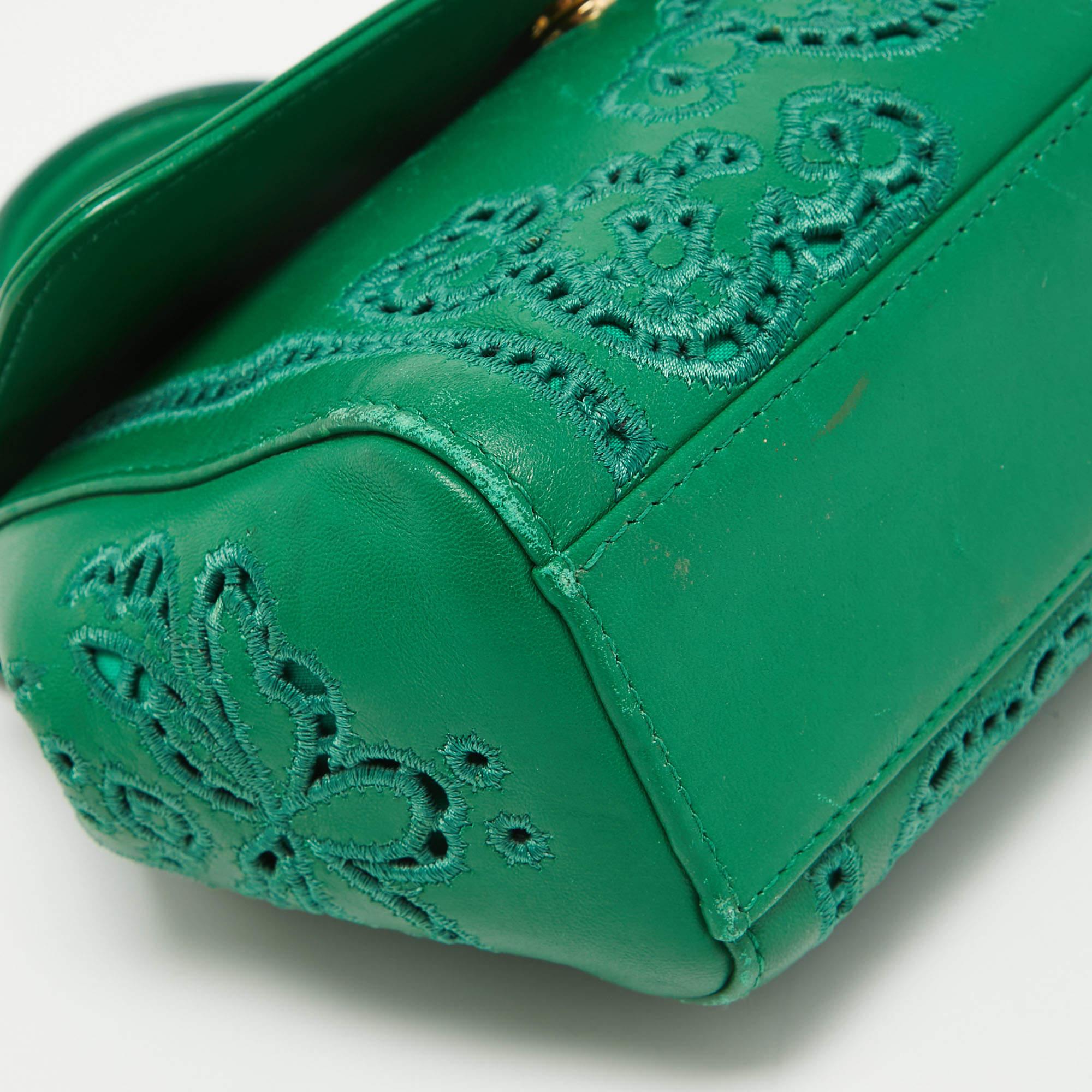 Dolce & Gabbana Green Leather Small Embroidered Miss Sicily Top Handle Bag 3