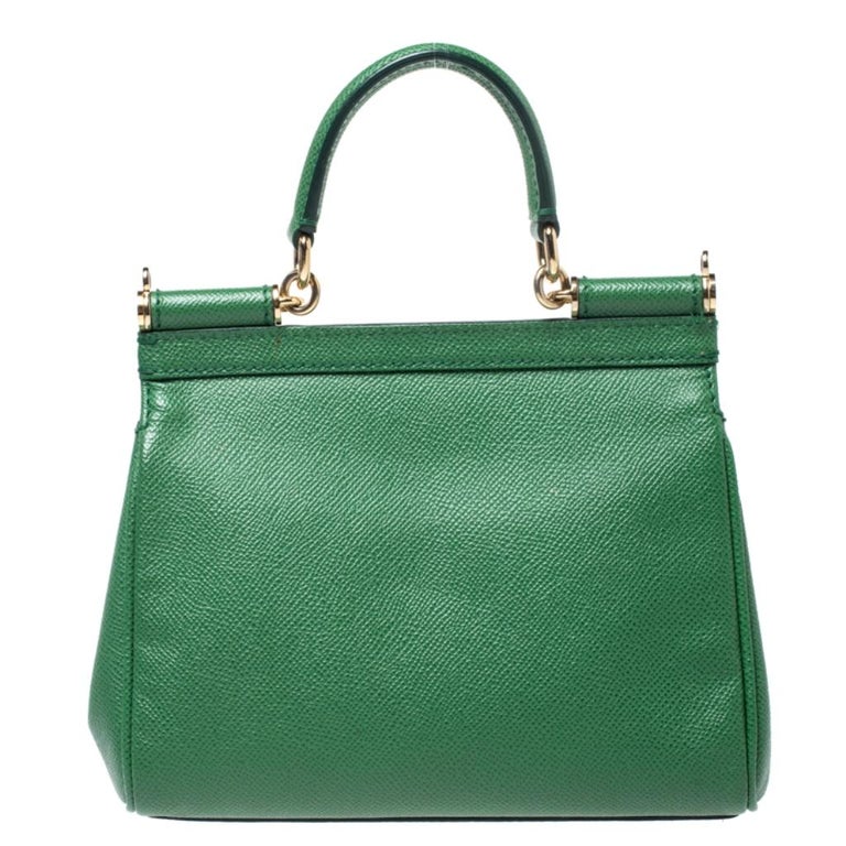 Dolce and Gabbana Green Leather Small Miss Sicily Top Handle Bag For ...
