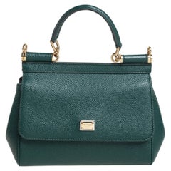 Dolce 
Gabbana Green Leather Small Miss Sicily Top Handle Bag