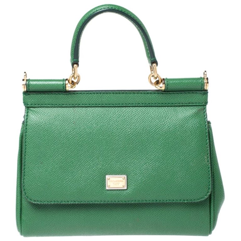 Dolce and Gabbana Green Leather Small Miss Sicily Top Handle Bag For ...
