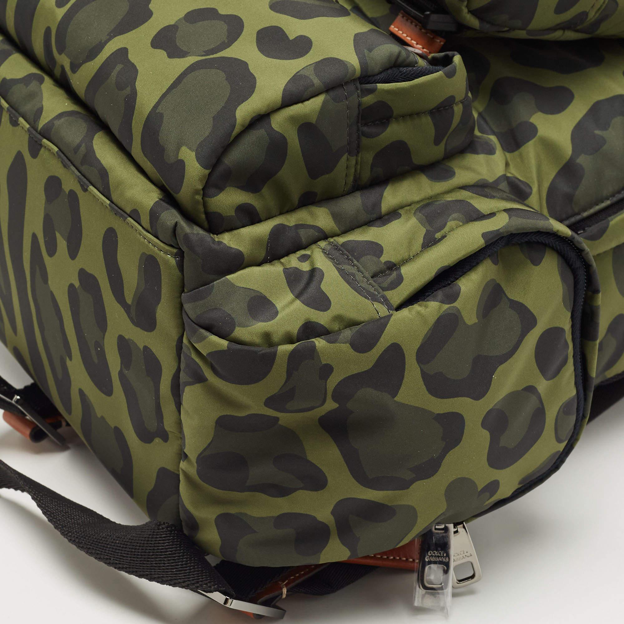 Dolce & Gabbana Green Leopard Print Backpack 6