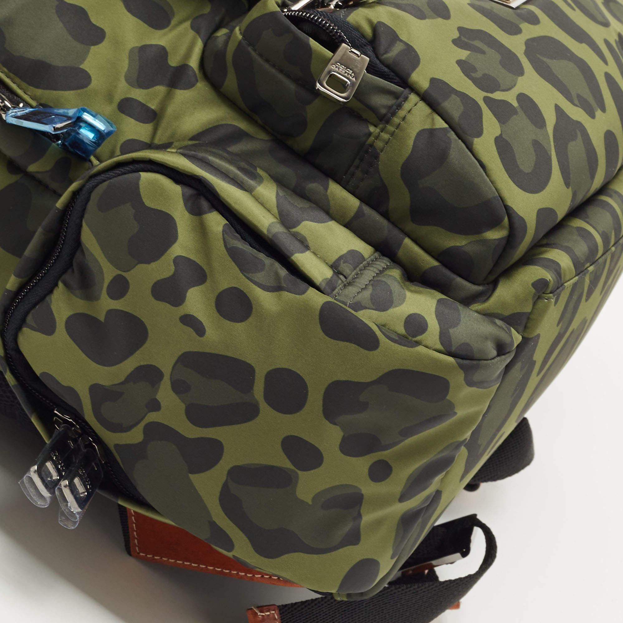 Dolce & Gabbana Green Leopard Print Backpack 7