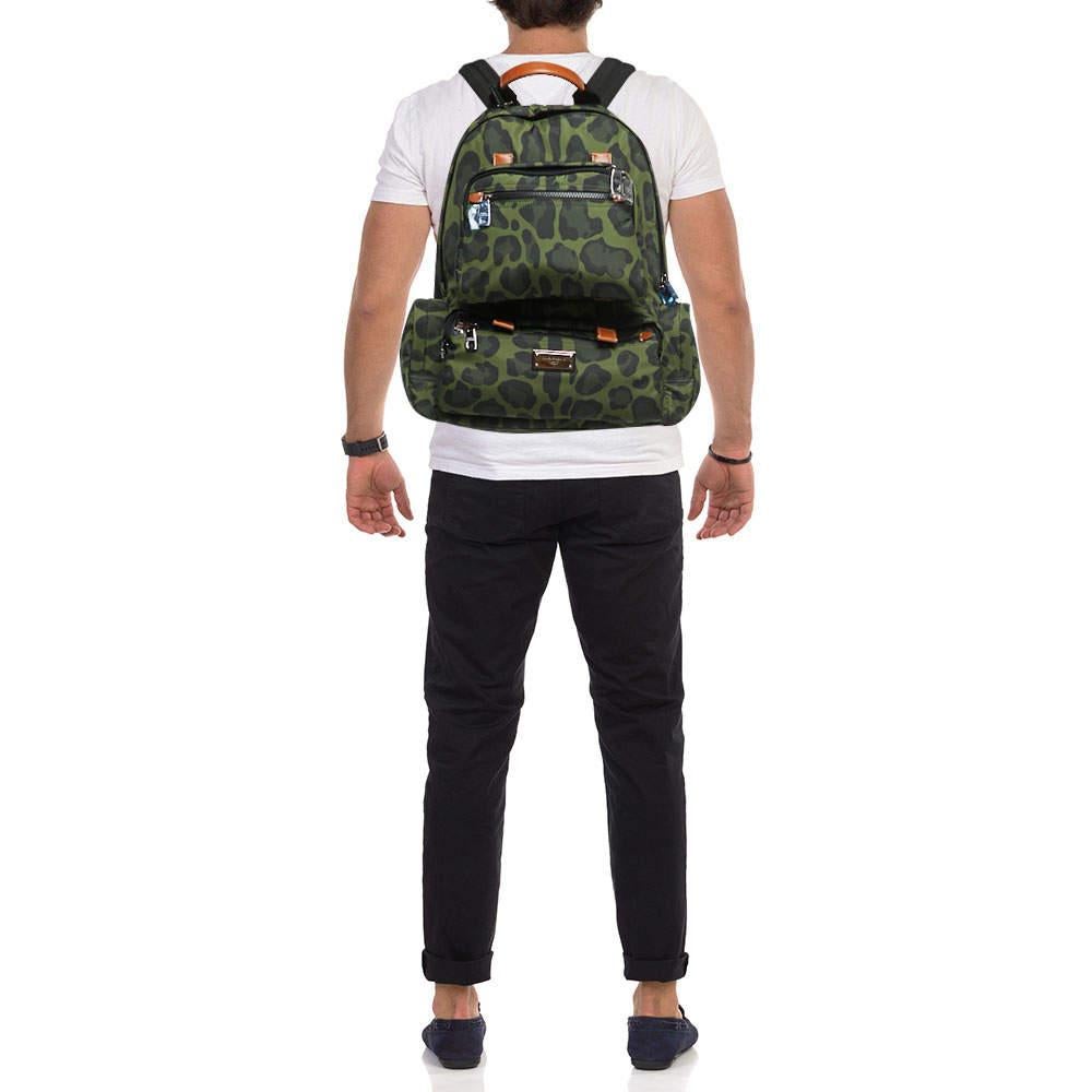 Black Dolce & Gabbana Green Leopard Print Backpack