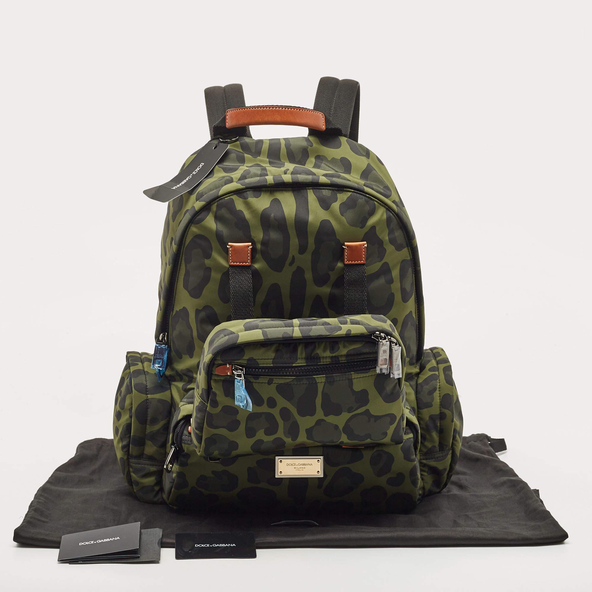Dolce & Gabbana Green Leopard Print Backpack 3