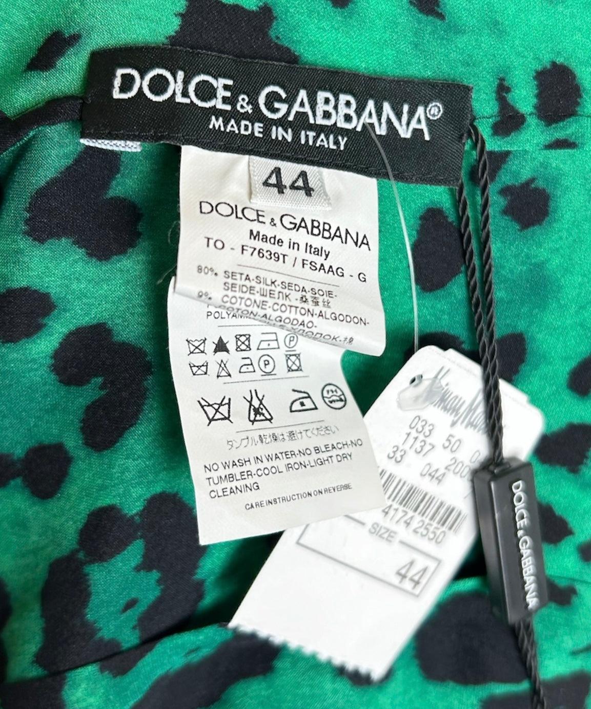 Dolce & Gabbana Grünes Leopardentop aus Seide und Spitze im Zustand „Neu“ im Angebot in Los Angeles, CA