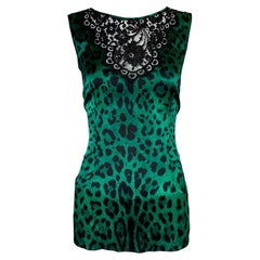 Dolce & Gabbana Grünes Leopardentop aus Seide und Spitze