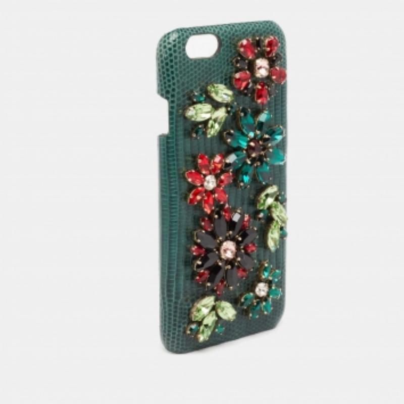 Dolce & Gabbana Grünes Leder mit Eidechsenprägung und Kristallverzierung  iPhone 6 Tasche im Zustand „Hervorragend“ im Angebot in Dubai, Al Qouz 2