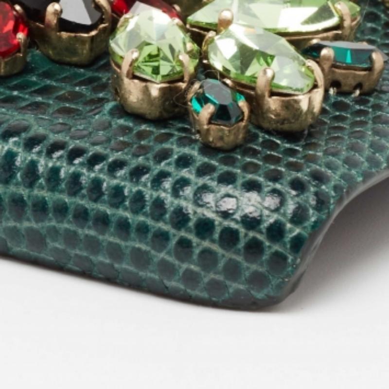 Dolce & Gabbana Grünes Leder mit Eidechsenprägung und Kristallverzierung  iPhone 6 Tasche im Angebot 2