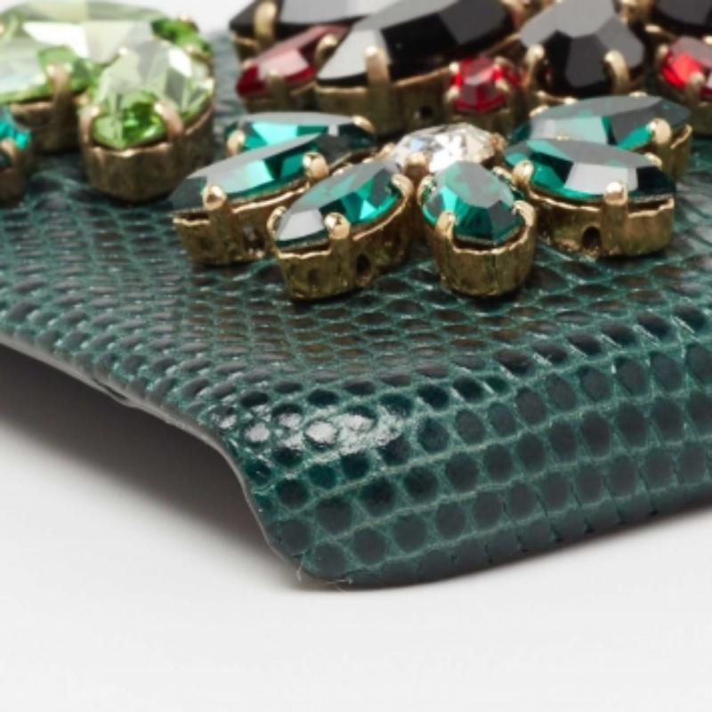 Dolce & Gabbana Grünes Leder mit Eidechsenprägung und Kristallverzierung  iPhone 6 Tasche im Angebot 3