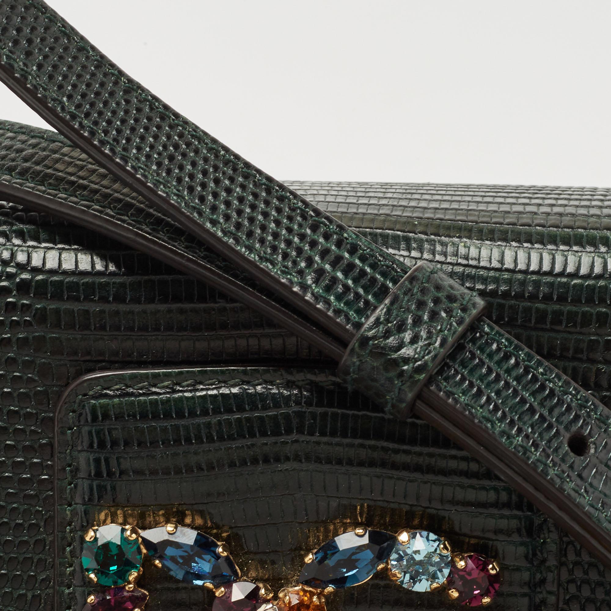Dolce & Gabbana - Sac à bandoulière DG Millennials en cuir gaufré lézard vert 6