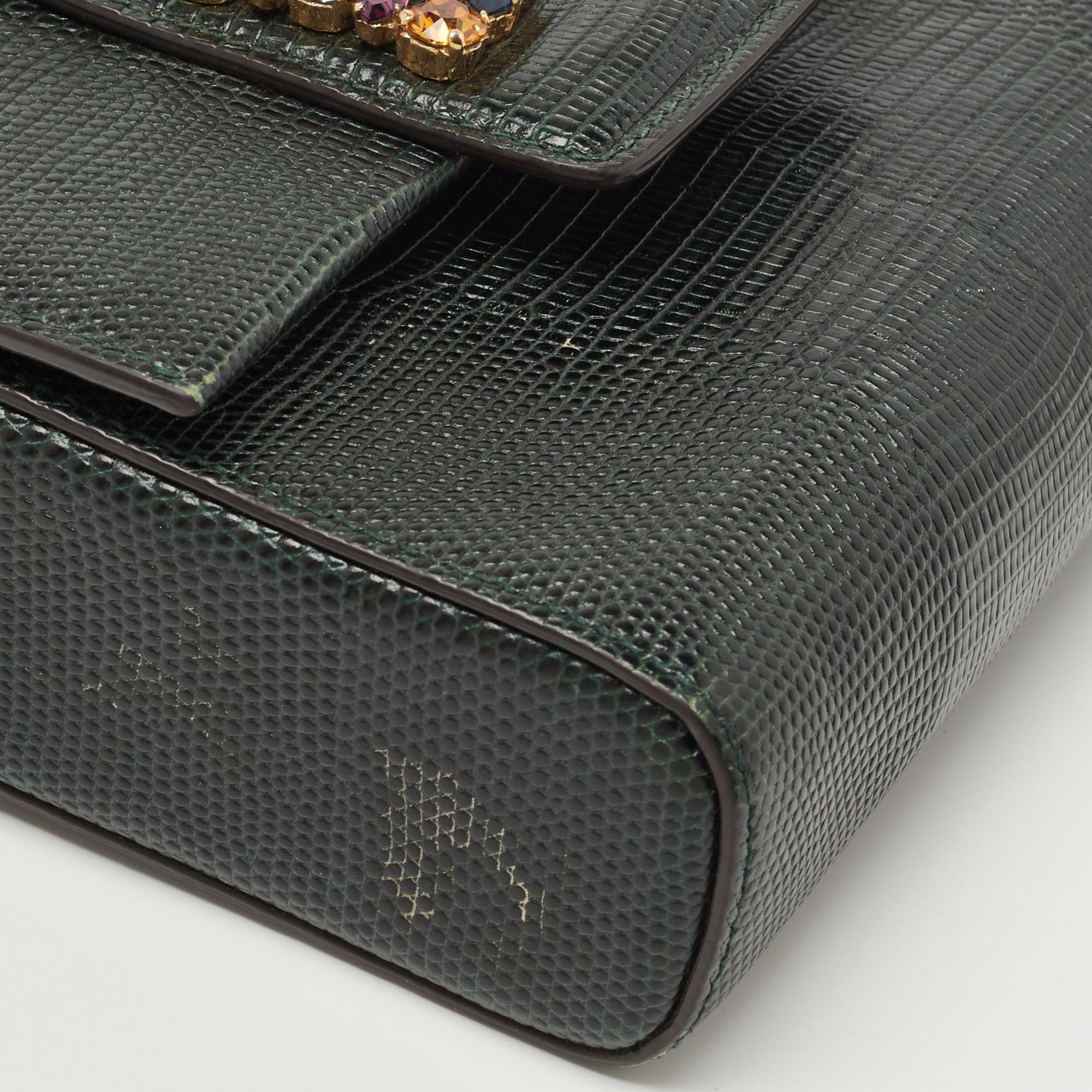 Dolce & Gabbana - Sac à bandoulière DG Millennials en cuir gaufré lézard vert 9