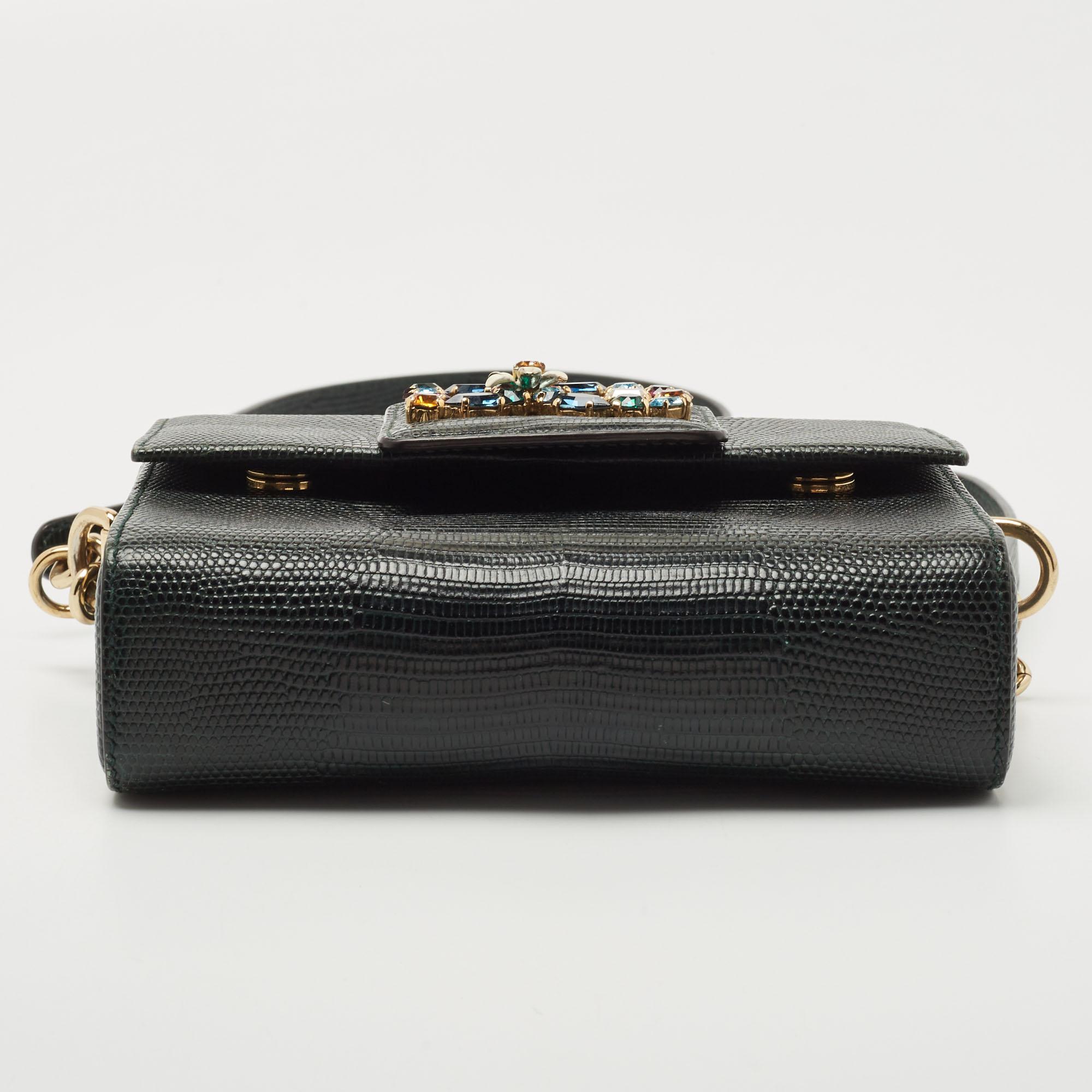 Dolce & Gabbana - Sac à bandoulière DG Millennials en cuir gaufré lézard vert Bon état à Dubai, Al Qouz 2