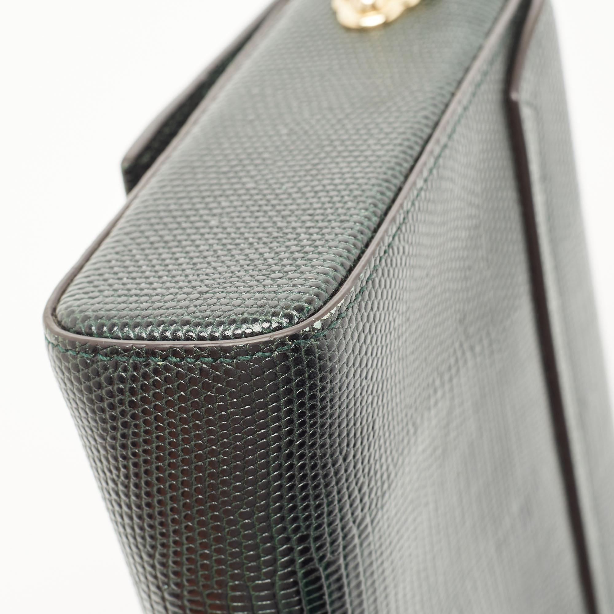 Dolce & Gabbana - Sac à bandoulière DG Millennials en cuir gaufré lézard vert 3