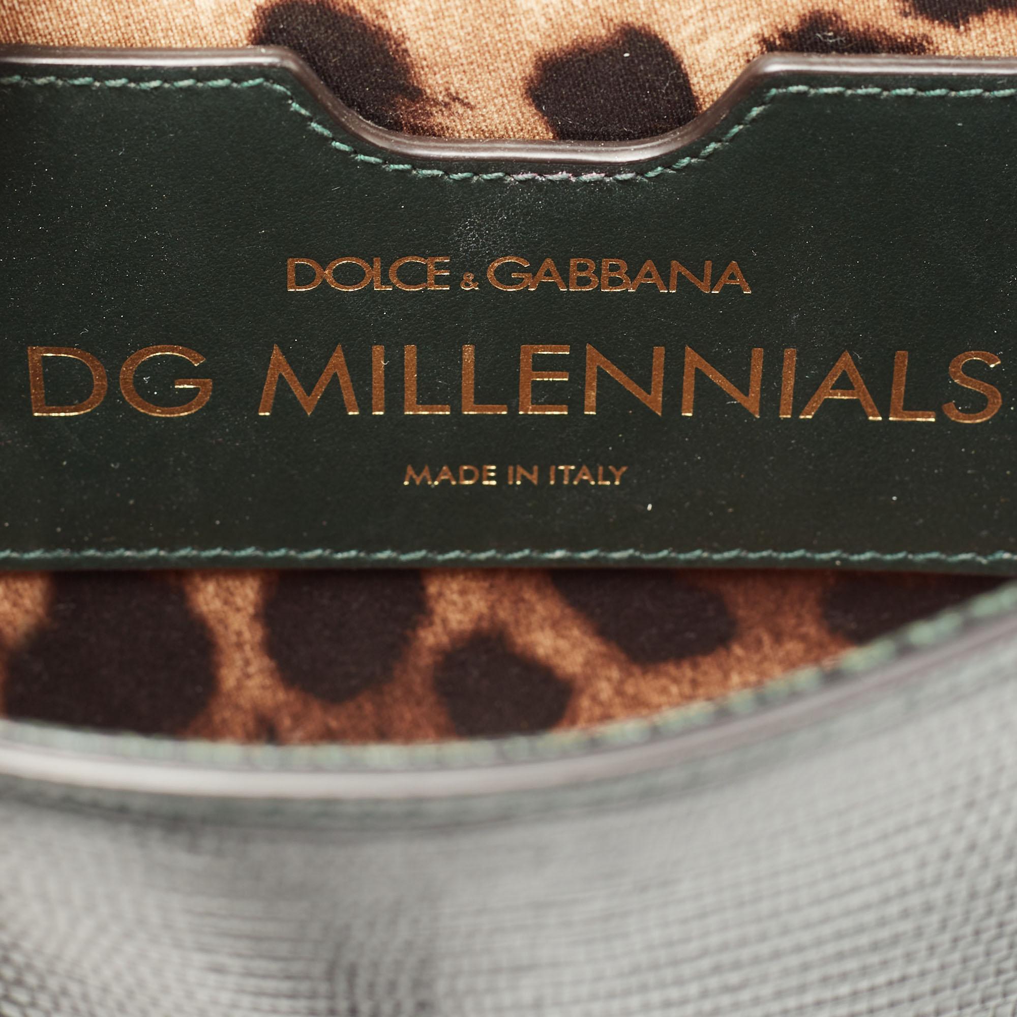 Dolce & Gabbana - Sac à bandoulière DG Millennials en cuir gaufré lézard vert 4