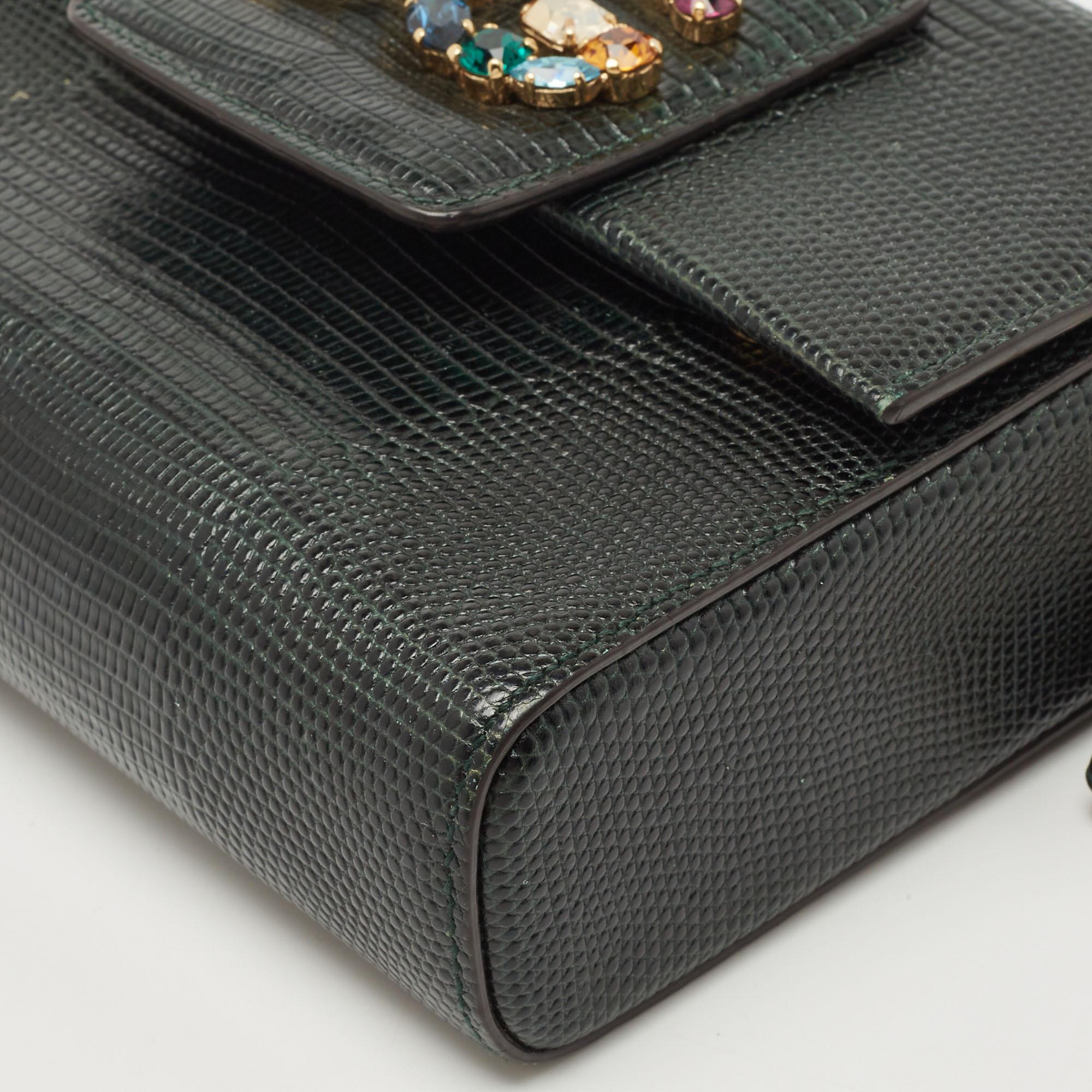 Dolce & Gabbana - Sac à bandoulière DG Millennials en cuir gaufré lézard vert 5