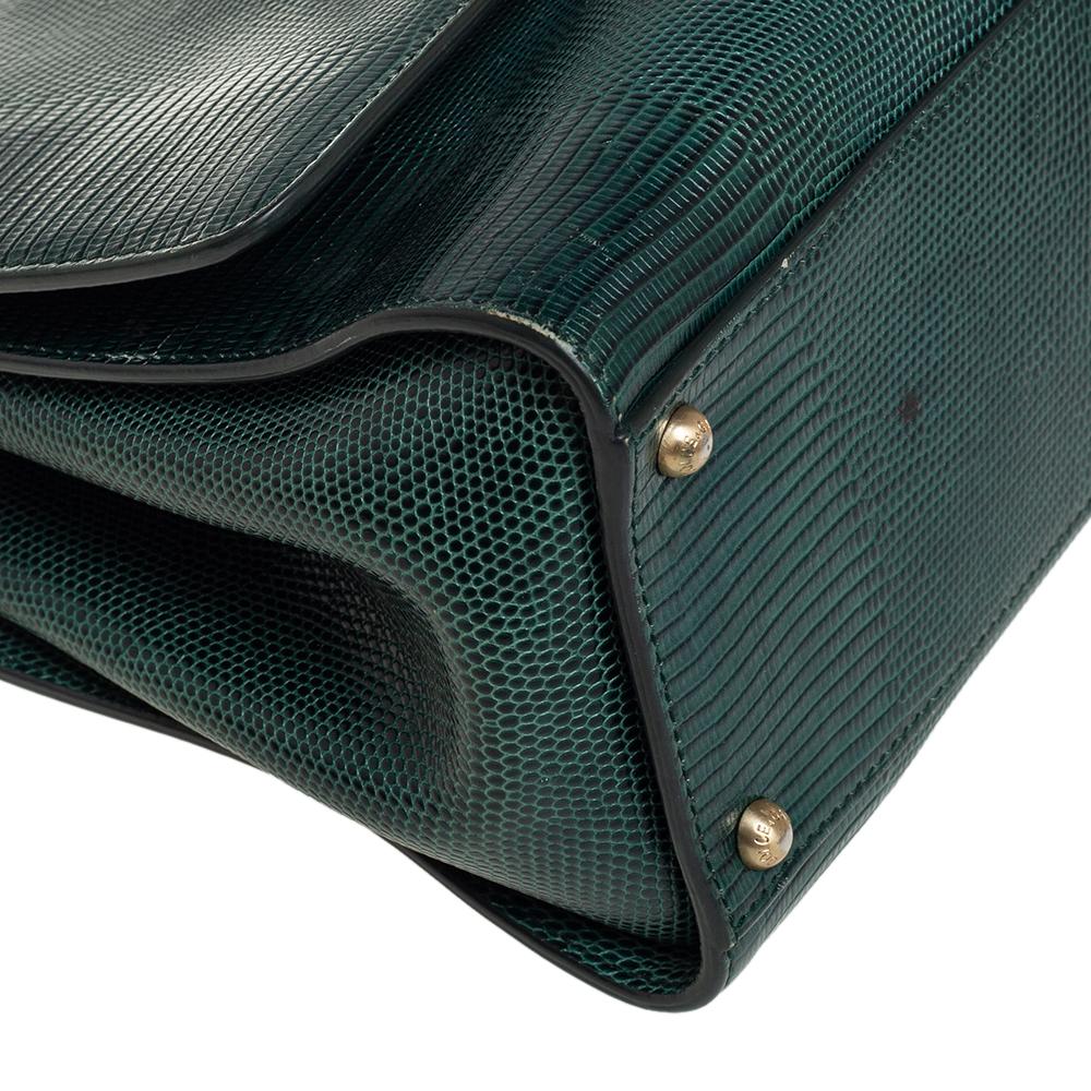 Dolce & Gabbana Green Lizard Embossed Leather Medium Miss Monica Top Handle Bag 4