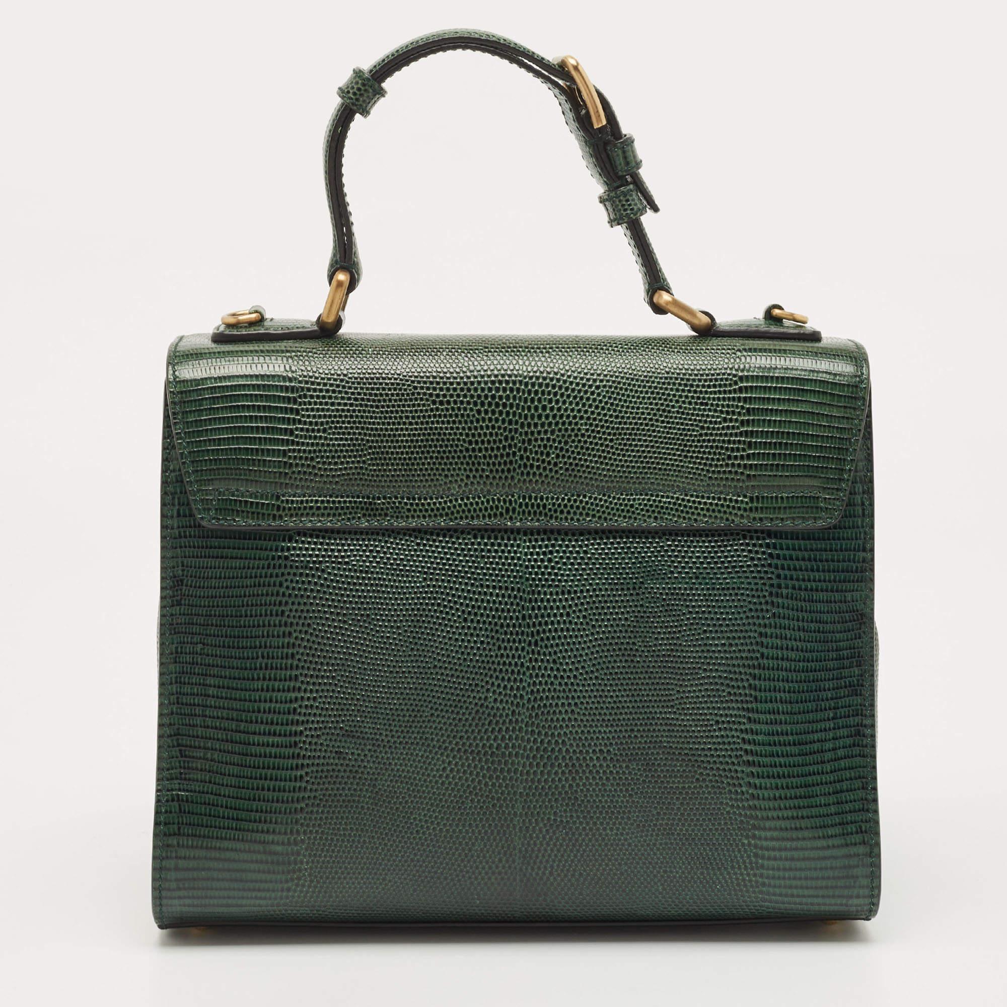 Dolce & Gabbana Green Lizard Embossed Leather Medium Miss Monica Top Handle Bag 7