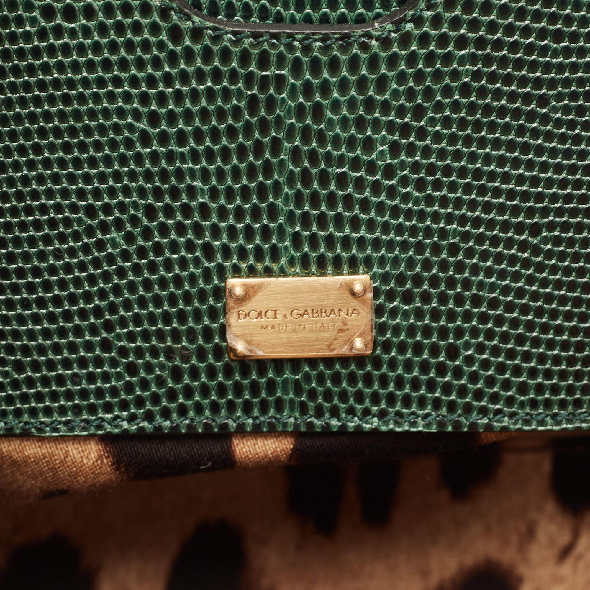 Dolce & Gabbana Green Lizard Embossed Leather Medium Miss Monica Top Handle Bag 8