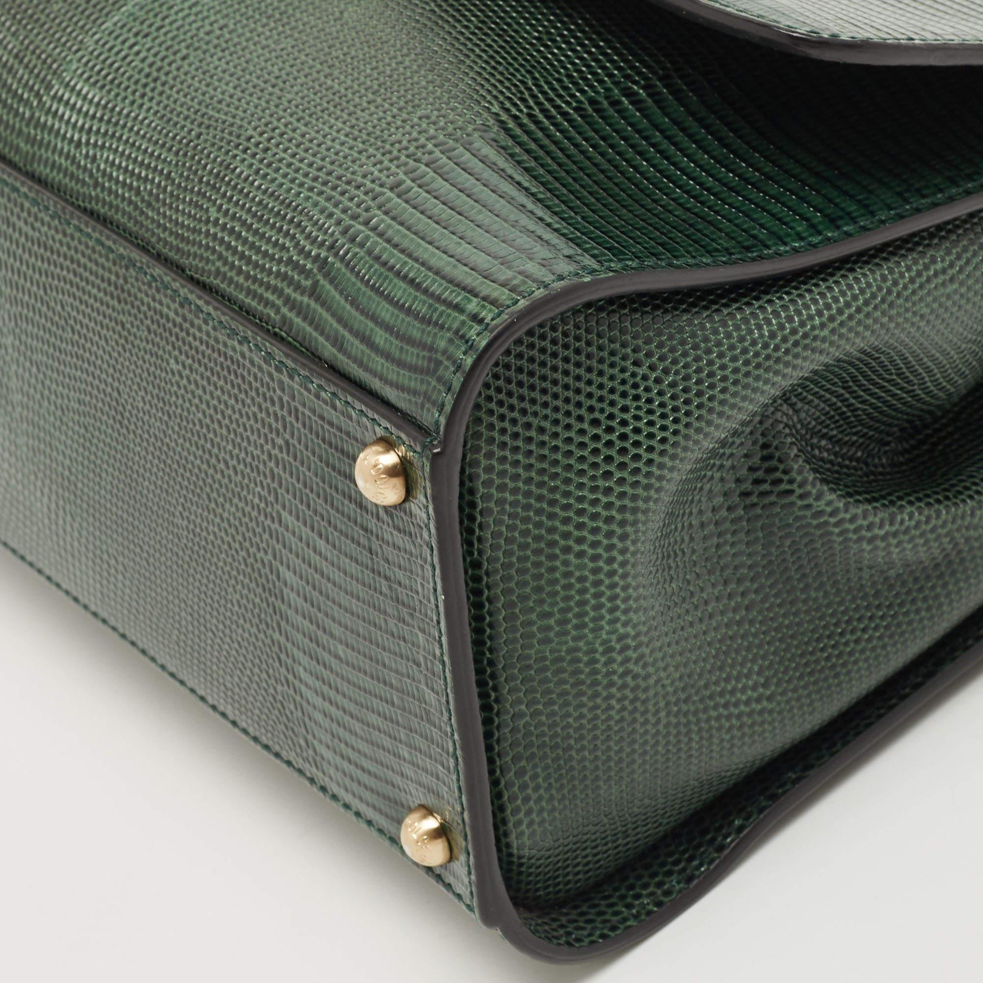 Dolce & Gabbana Green Lizard Embossed Leather Medium Miss Monica Top Handle Bag 9