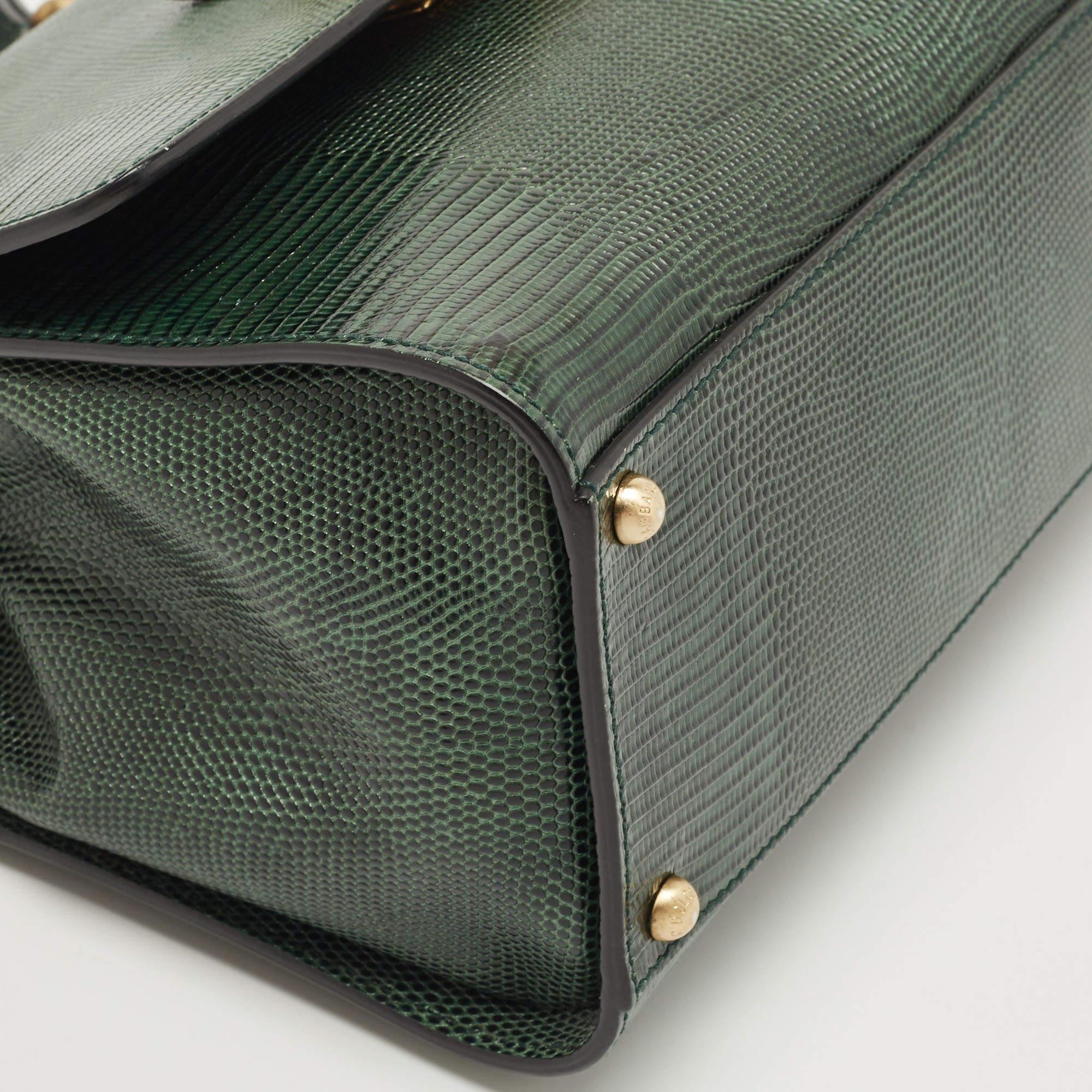 Dolce & Gabbana Green Lizard Embossed Leather Medium Miss Monica Top Handle Bag 10