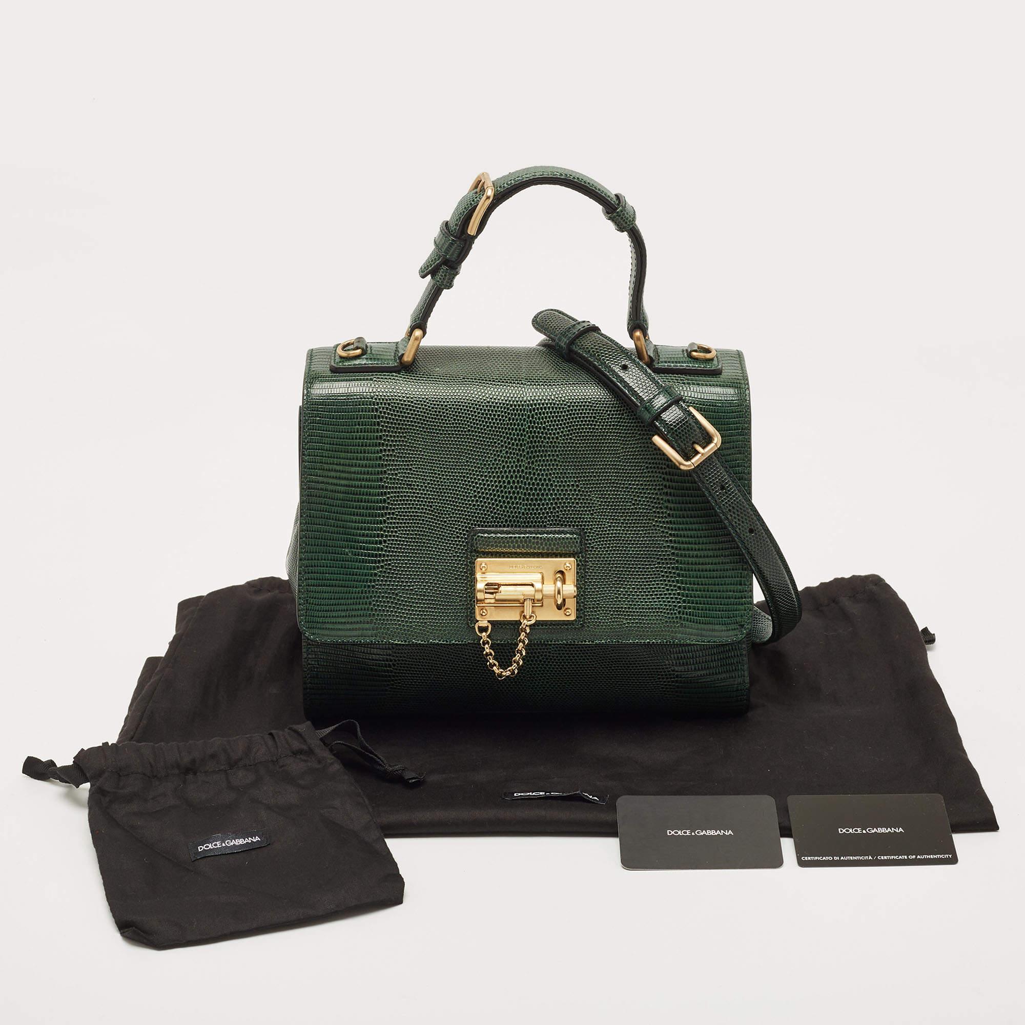 Dolce & Gabbana Green Lizard Embossed Leather Medium Miss Monica Top Handle Bag 11