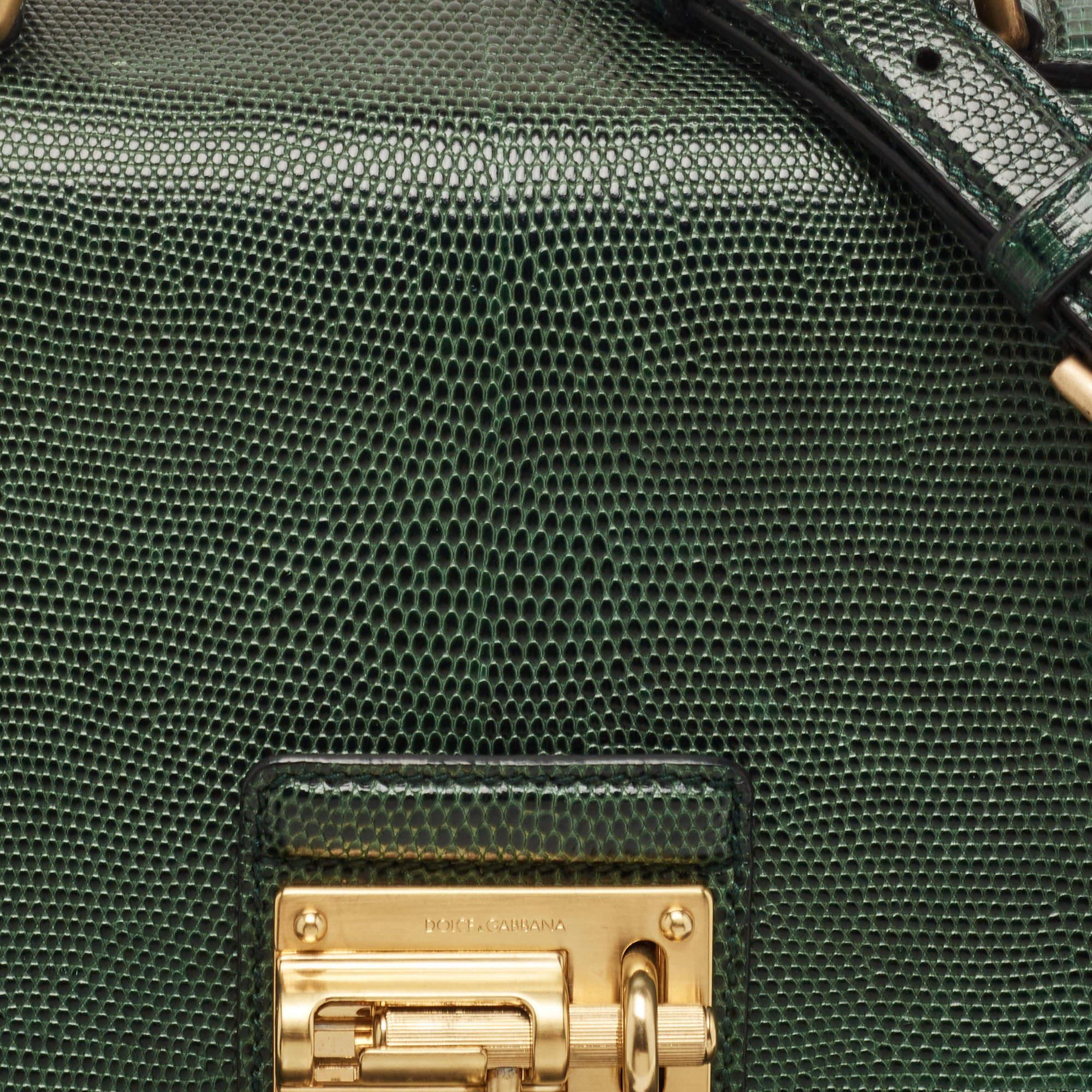 Women's Dolce & Gabbana Green Lizard Embossed Leather Medium Miss Monica Top Handle Bag