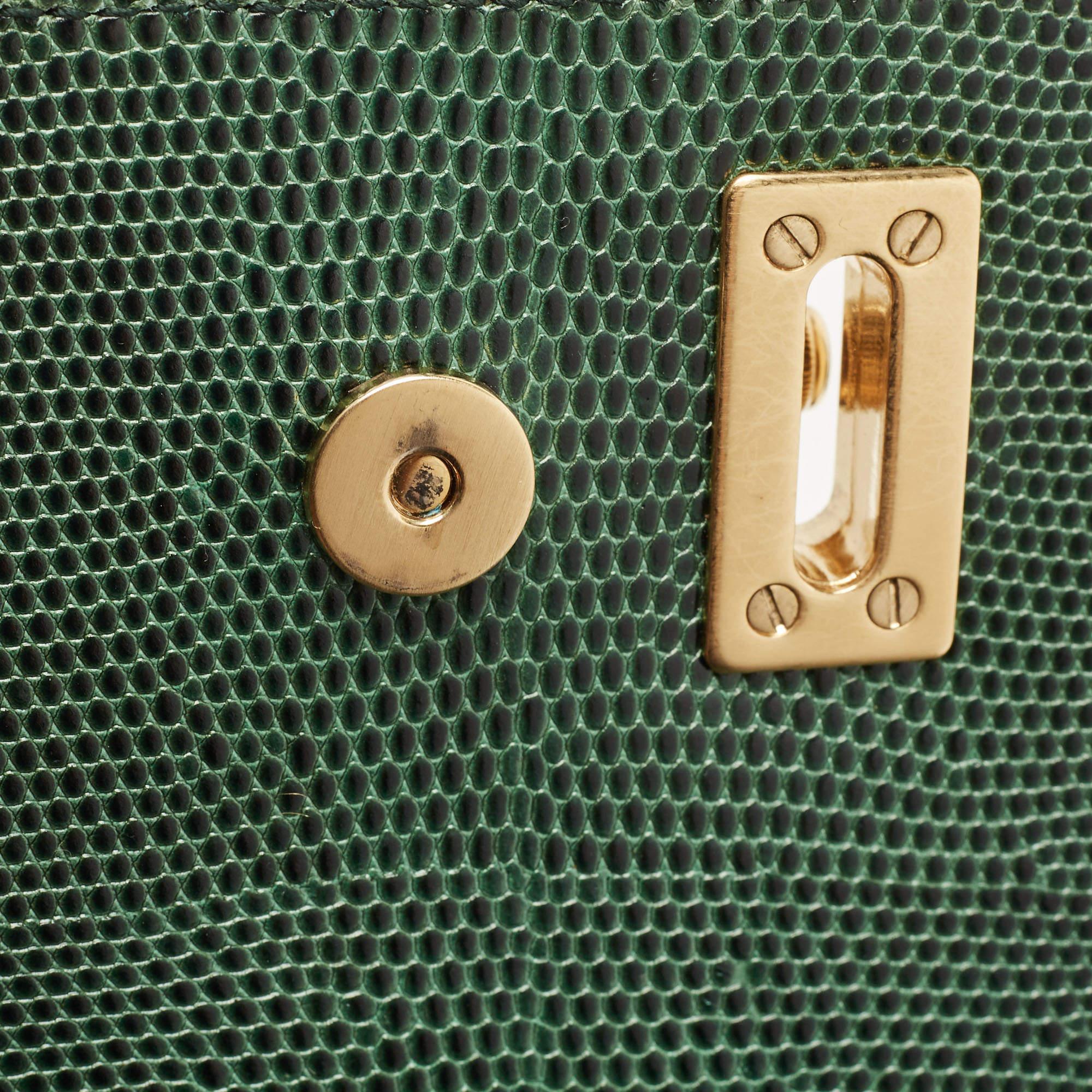 Dolce & Gabbana Green Lizard Embossed Leather Medium Miss Monica Top Handle Bag 1