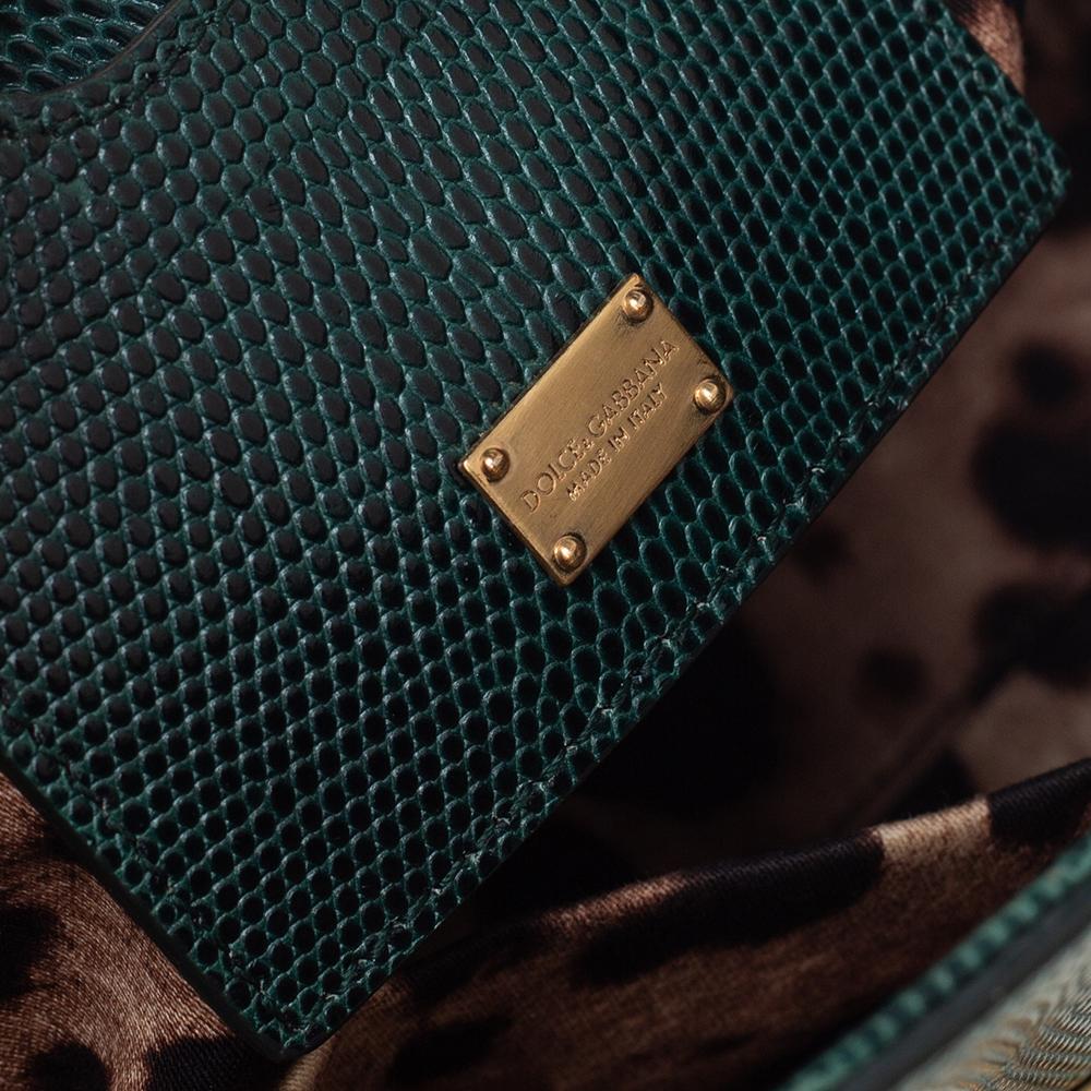 Black Dolce & Gabbana Green Lizard Embossed Leather Medium Miss Monica Top Handle Bag