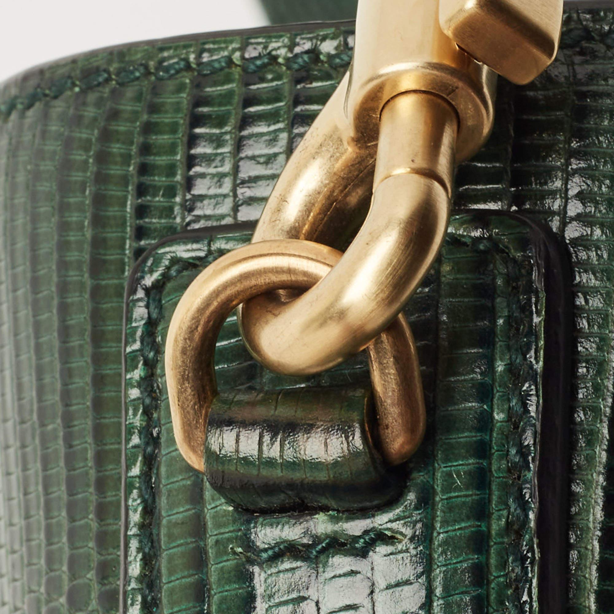 Dolce & Gabbana Green Lizard Embossed Leather Medium Miss Monica Top Handle Bag 3