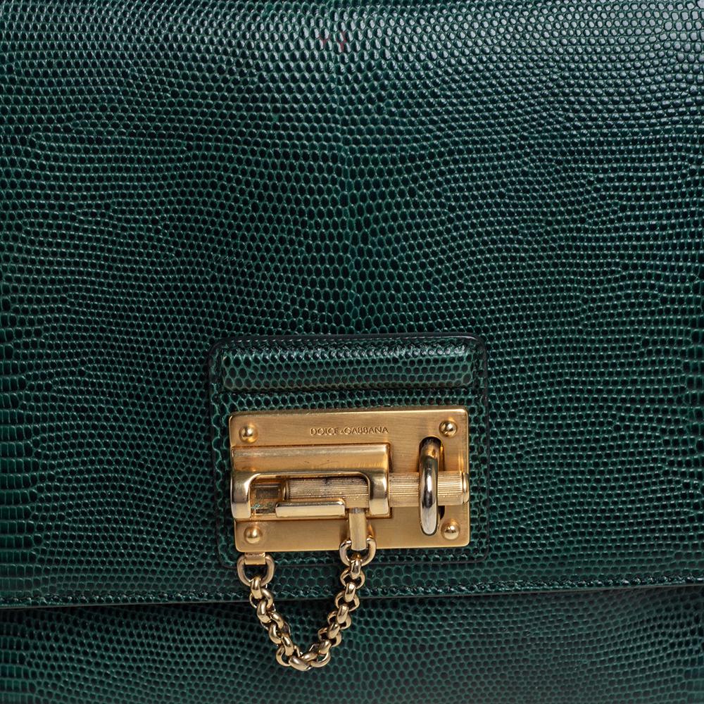 Dolce & Gabbana Green Lizard Embossed Leather Medium Miss Monica Top Handle Bag 2