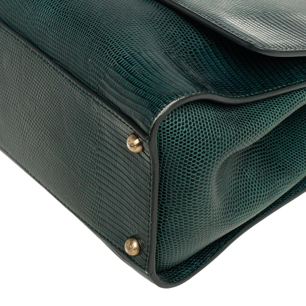 Dolce & Gabbana Green Lizard Embossed Leather Medium Miss Monica Top Handle Bag 1