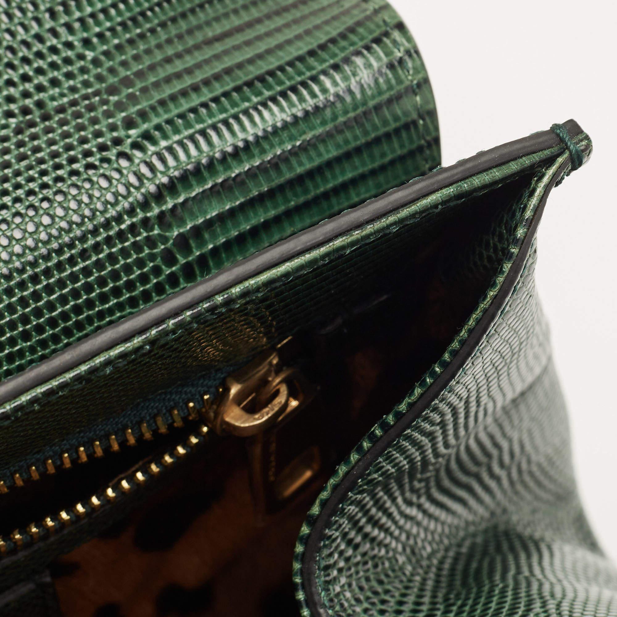 Dolce & Gabbana Green Lizard Embossed Leather Medium Miss Monica Top Handle Bag 5