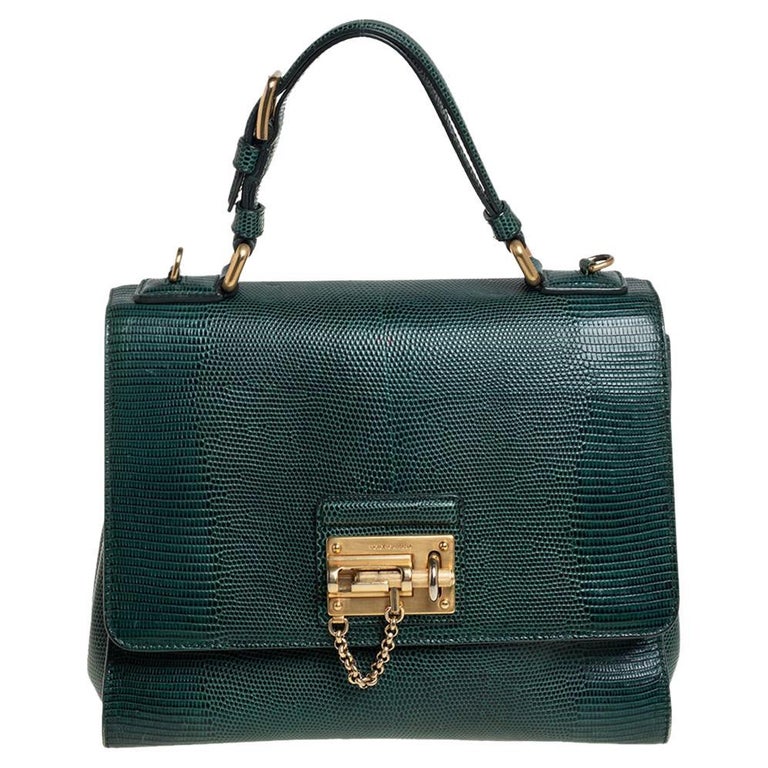 Dolce and Gabbana Green Lizard Embossed Leather Medium Miss Monica Top  Handle Bag at 1stDibs
