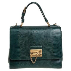 Dolce & Gabbana Green Lizard Embossed Leather Medium Miss Monica Top Handle Bag