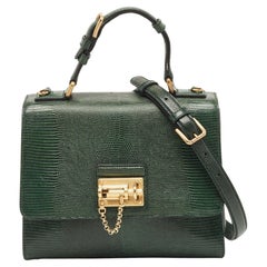 Dolce & Gabbana Green Lizard Embossed Leather Medium Miss Monica Top Handle Bag