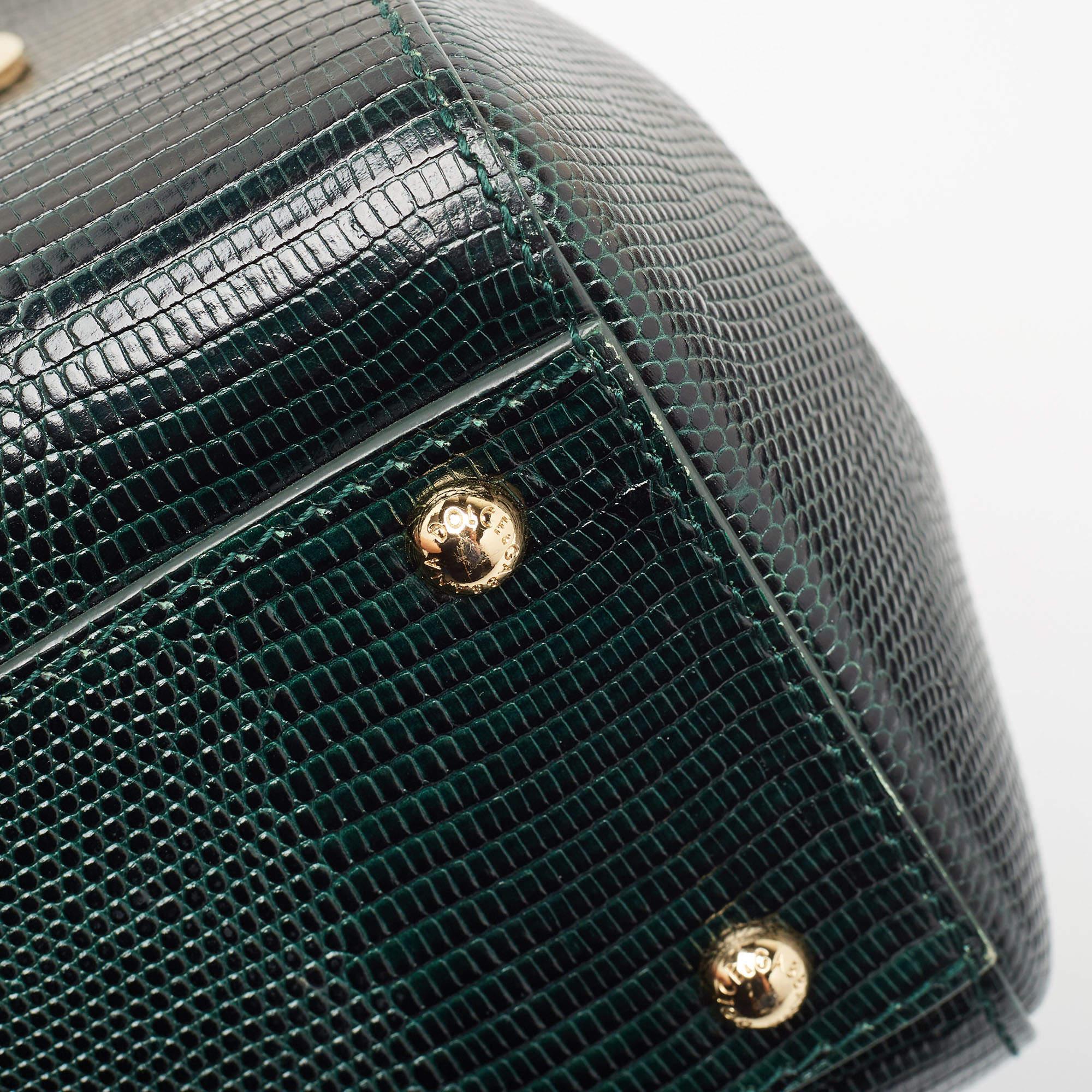 Dolce & Gabbana Green Lizard Embossed Leather Medium Miss Sicily Handle Bag 10