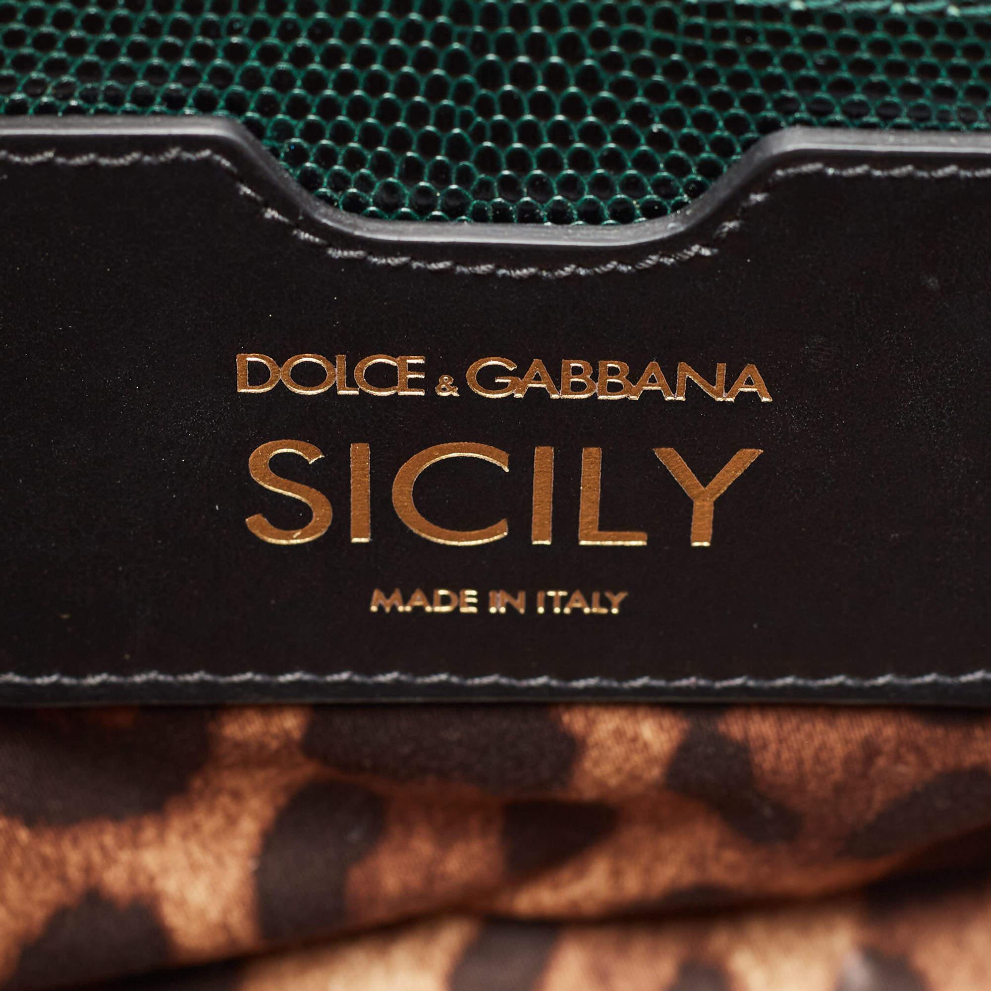 Dolce & Gabbana Green Lizard Embossed Leather Medium Miss Sicily Handle Bag 1