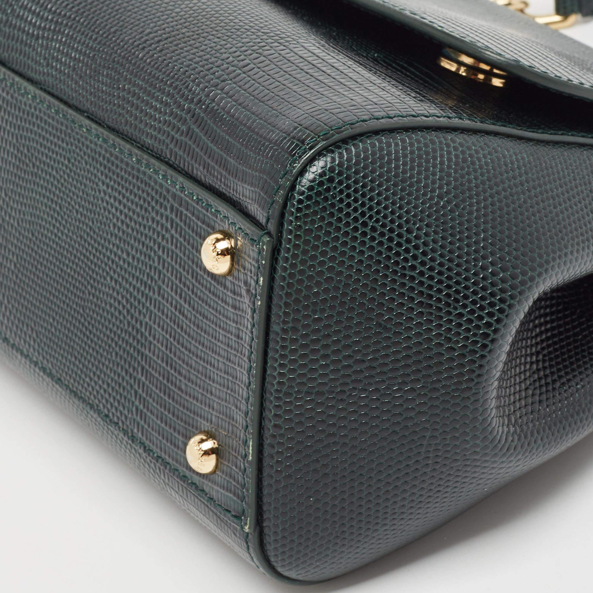 Dolce & Gabbana Green Lizard Embossed Leather Medium Miss Sicily Handle Bag 2